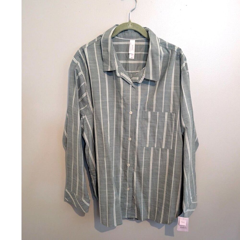 Women's Auden Green and White Striped Sleepwear Shirt Size XL